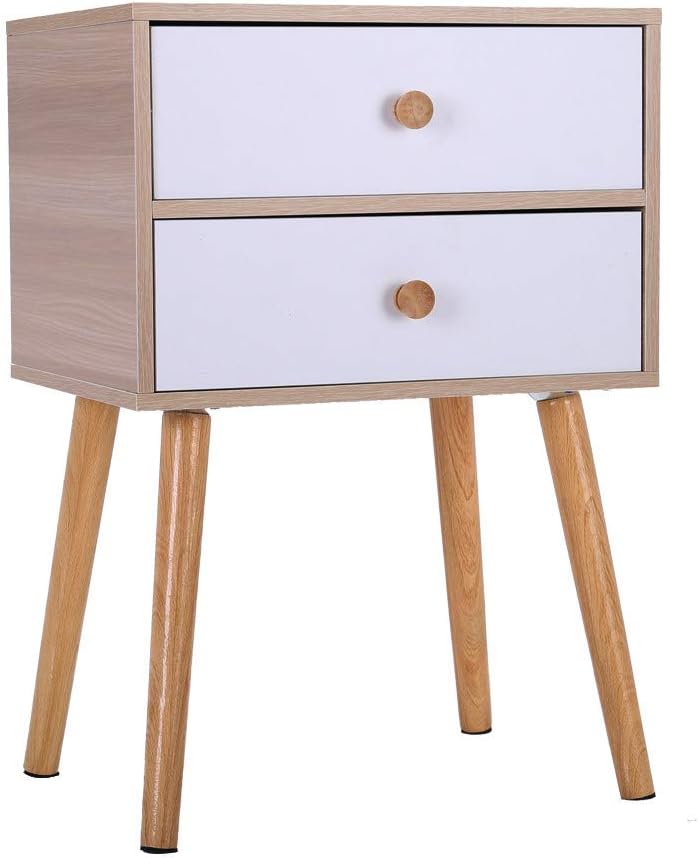 2-Drawer Nightstand Solid Wood Legs End Table, Modern Bedside Table Coffee Table Sofa Bed Side Table for Bedroom Living Room (Yellow)