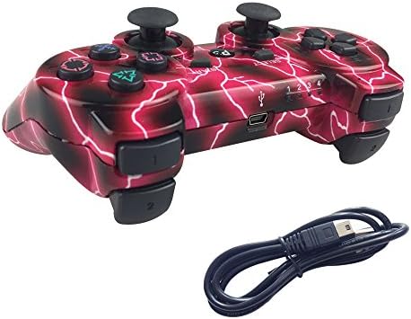 Deloke Wireless Bluetooth Controller For PS3 Double Shock - Bundled with USB charge cord (Red Lighning)