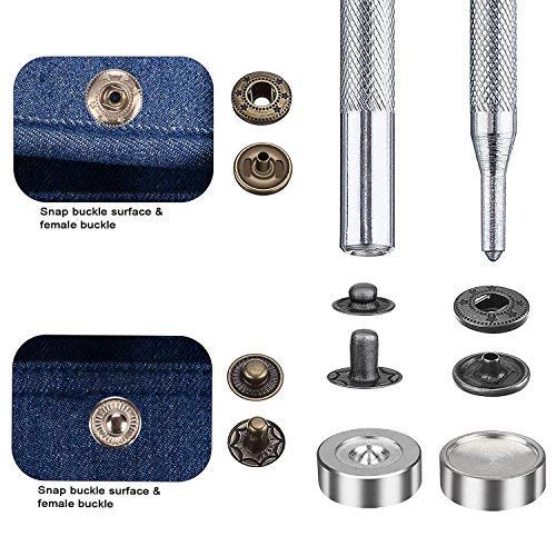 120 Pcs Snap Fasteners Kit,15mm Metal Snap Buttons Press Studs,3 Pieces Fixing Tools and Transparent Storage Box, 4 Color Clothing Snaps Kit for Leather, Jacket, Jeans Wear, Bracelet, Bags
