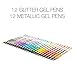 DOODLE ART PRO Glitter Gel Pens with Metallic Set of 24 for Adult Coloring Books - Assorted Colors Gel Pens Set, Fine Tip, Quick Dry, Professional Coloring Pen
