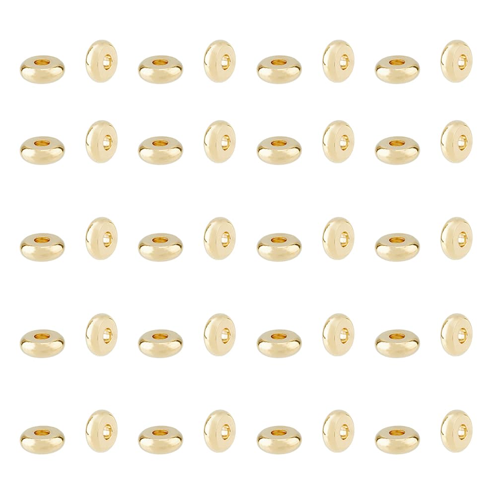 DICOSMETIC 80Pcs Rondelle Spacer Beads Stainless Steel Beads Gold Disc Beads Tiny Loose Beads Small Hole Beads 1.8mm Stackable Beads Bracelets for DIY Necklace Jewelry Making