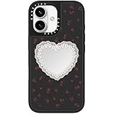 CASETiFY Mirror iPhone 16 Case [Reflective / 4.9 ft. 1X Military Grade Drop Protection/Compatible with Magsafe] - Gothic Pearly Heart - Silver on Black
