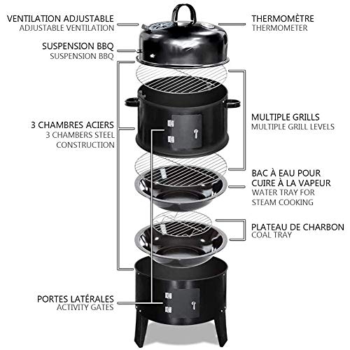 LBXKE BBQ Räucherofen, 3-In-1 Holzkohlegrill, Eingebautes Thermometer Und Einstellbare Belüftungsöffnungen, Große… – Bild 3