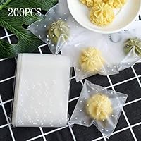 Woparty Small Clear Cello Bags 4x4 inch Resealable White Polka Dot Clear Cookie Bags,Clear Flat Cellophane Cookie Bags Good for Bakery, Popcorn,Candy,Dessert.Pack of 200 Pcs