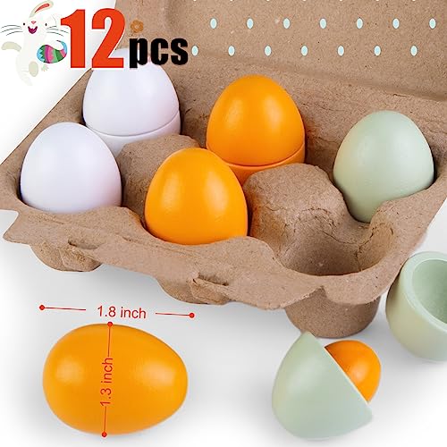 3 otters 12PCS Wooden Egg Toys, Play Eggs for Kids Pretend Play Food Set Cutting Food Toys Easter Eggs for Toddlers 3+