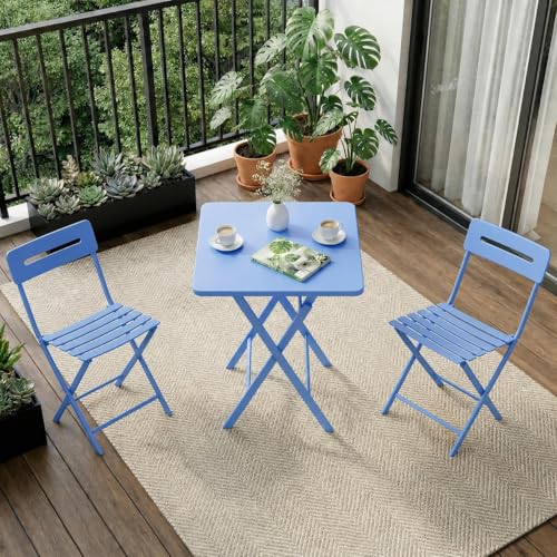 GarveeTech 3-Piece Folding Bistro Set, Heavy Duty Outdoor Patio Furniture with…