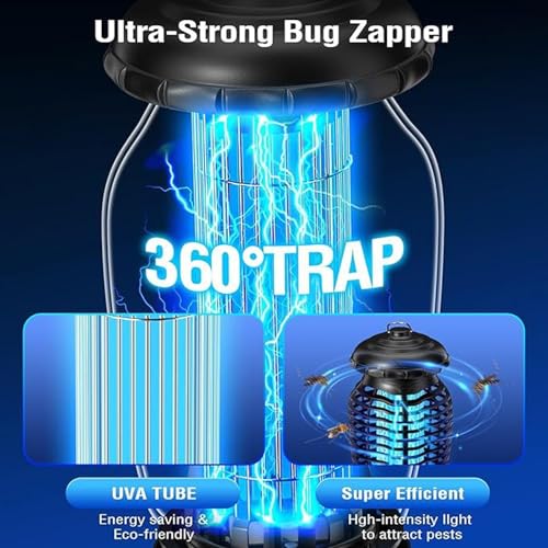 BYXAS Bug Zapper Outdoor Indoor, 15W Electric Mosquito Zapper with 4200V UV Light, Coverage of 1/2 Acre, 3 Prong Plug, Waterproof Fly Trap for Patio, Yard, Garden, Indoor Use