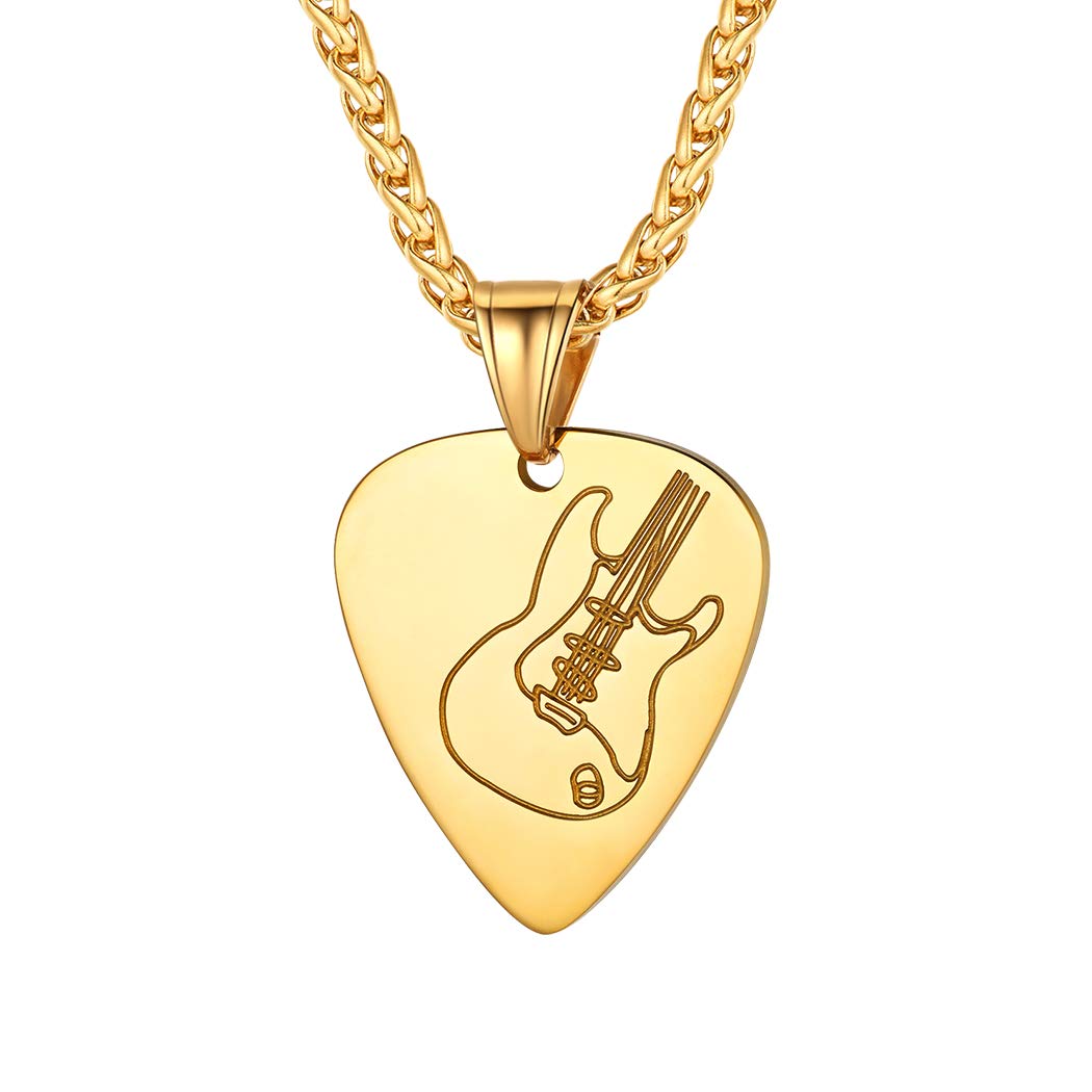 Suplight Gold Guitar Pick Charm for Men Boyfriend Stainless Steel Valentines Pendant Necklace