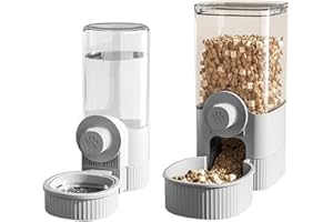 YAQIZENG Hanging Automatic Bunny Food Water Dispenser, Gravity Rabbit Cage Feeder and Water Dispenser Ferret Cages Accessories, Cage Cat Food Bowl, for Chinchilla Guinea Pig Hedgehog (Grey)