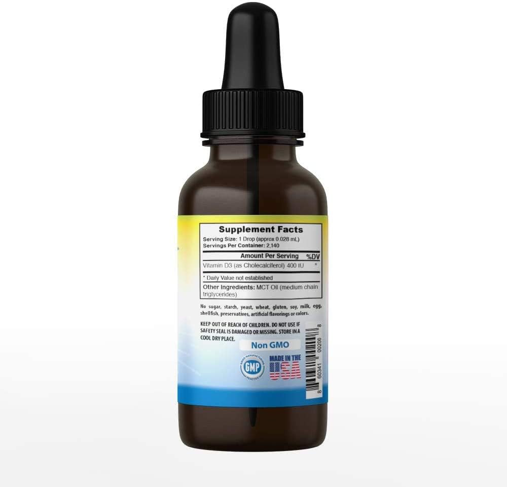 Sundrops Vitamin D Drops for Infants - Gluten-Free, Non-GMO and All Natural - D3 ,400 IU = 1 Drop = 100% Daily Value - Safe Concentration for Your Baby - 60 mL (2 fl oz) = Over 2,000 Doses! (3 Pack): Health & Personal Care