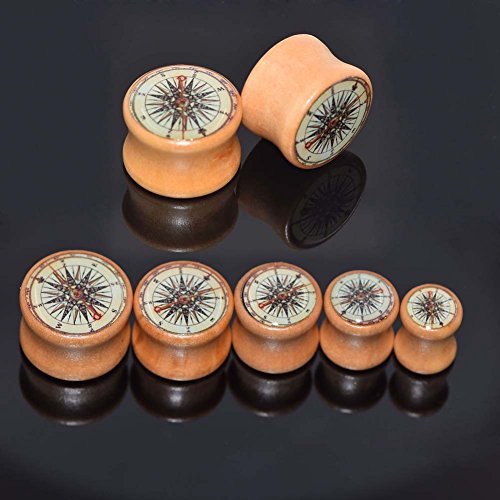 Longbeauty 4 Pair Organic Vintage Hand Made Wood Double Flared Saddle Tunnel Ear Plugs Expander Gauges 8MM