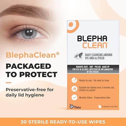 Thea Pharma BlephaClean Lid Wipes - Gentle, Sterile Ready-to-Use for Daily Lid Care, Ideal for those diagnosed with Dry Eye, including MGD & Blepharitis and Infants, Individually Wrapped - 30 Wipes