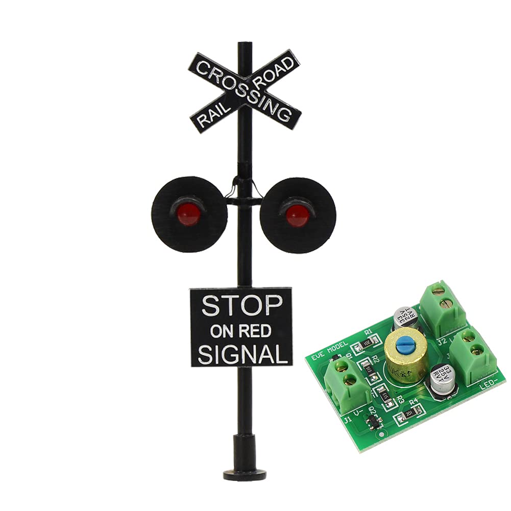 Photo 1 of 1 Set HO Scale Railroad Train/Track Crossing Sign 2 Heads LED Made + Circuit Board Flasher-Flashing Red Train Stop Signal Lights Decoration and Party