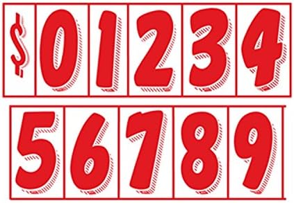 7 1/2" Vinyl Number Decals 11 Dozen Car Lot Windshield Pricing Stickers (7 1/2 inch, Red On White)