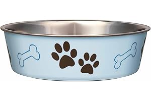 Loving Pets Bella Dog Bowls- Stainless Steel Dog & Cat Bowls - Spill Proof Dog Food Bowl, Cat Bowl, Puppy Essentials & Pet Supplies Great for Home & Travel (Large 35-65 lbs, Murano Blue)