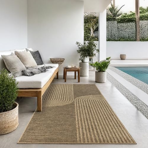 the carpet Kansas Outdoor Teppich – Wetterfester Indoor & Outdoor Teppich im Jute-Look für Balkon, Terrasse, Garten, Wohnzimmer & Esszimmer, pflegelei