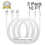 Cablex(TM)3PCS 10FT 8 Pin to USB Extra Long Ligtning Syncing and Charging Cable Cord Wire for iPhone 6/6s/6 plus/6s plus, 5c/5s/5/SE, iPad 4 Mini Air iPod Nano 7 iPod Touch 5