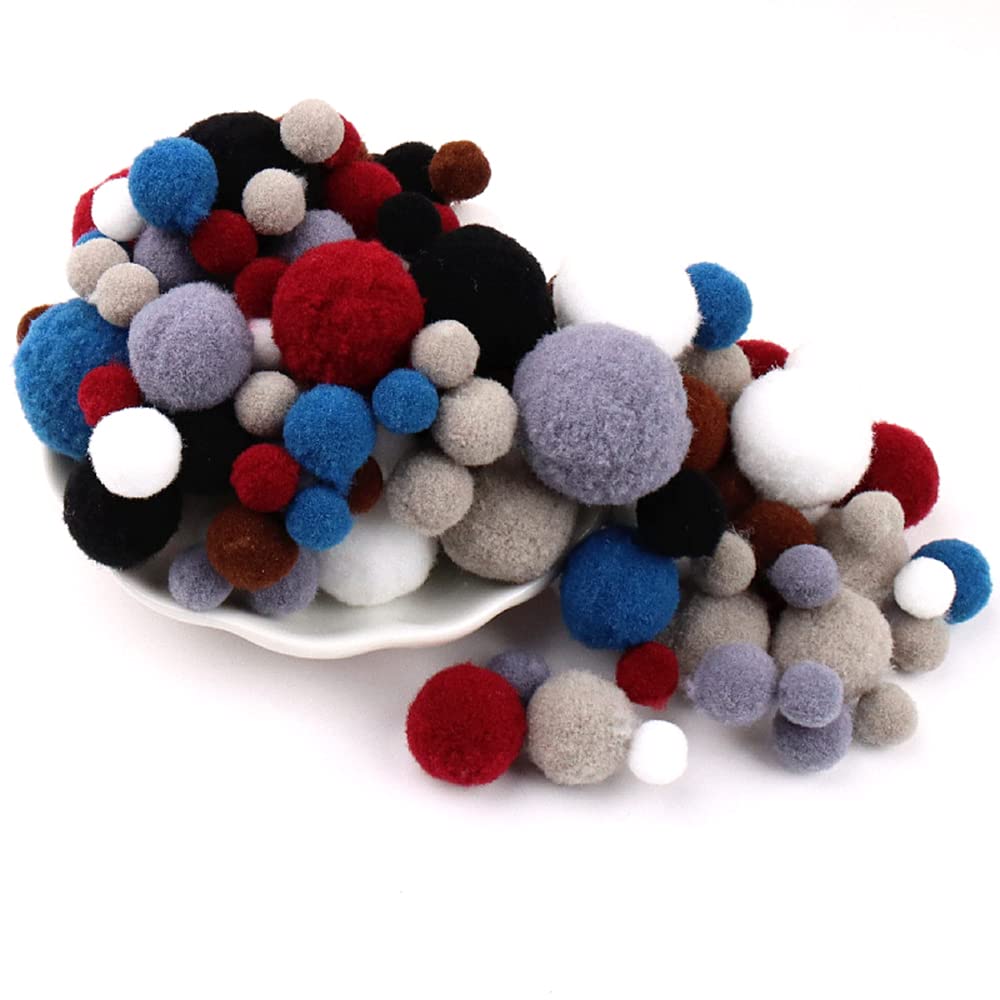 135 Colourful Pompoms for Crafts,10-30mm Mini Pompoms Balls Small Pompoms Balls Fluffy Colourful Pom Pom Decoration Pompom Plush Balls Craft Accessories for Sewing Decoration DIY Crafts Dark Blue Grey