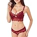 Varsbaby Women's Push Up Embroidery Bras Set Lace Lingerie Bra and Panties, Size 36C, Red