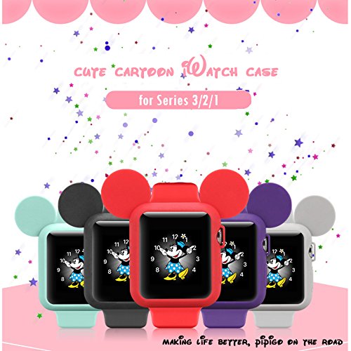 pipigo iWatch Case 38MM Series 3/Series 2/Series 1 Sport/Edition/Nike Soft Silicone Protective Cover for Cartoon Mouse Ears Apple Watch Case (Black)