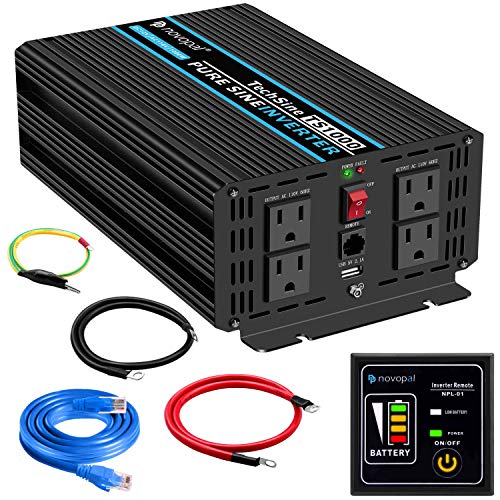 Pure Sine Wave Power Inverter 1000 Watt 12V DC to 110V/120V AC Converter 4 AC Outlets Car Inverter with One USB Port 5 Meter Remote Control and Two Cooling Fans Peak Power 2000 Watt novopal - Thumbnail 7