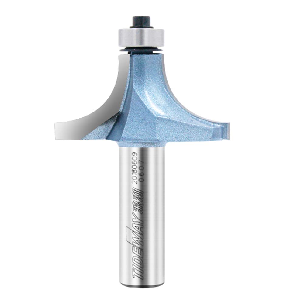 TIDEWAY 1/2" Shank Carbide Roundover Router Bit with Bearing, 11/16" Cutting Diameter for Woodworking(1/2x1-3/8)