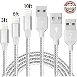 QRGYS Phone Cable 3Pack 3FT 6FT 10FT Nylon Braided Charger Cable USB Cord Charging Charger Compatible iPhone Xs MAX, XR, X 8, 7, 7 Plus, 6, 6s, 6+, 5, 5c, 5s, SE, iPad, iPod Nano-Silver
