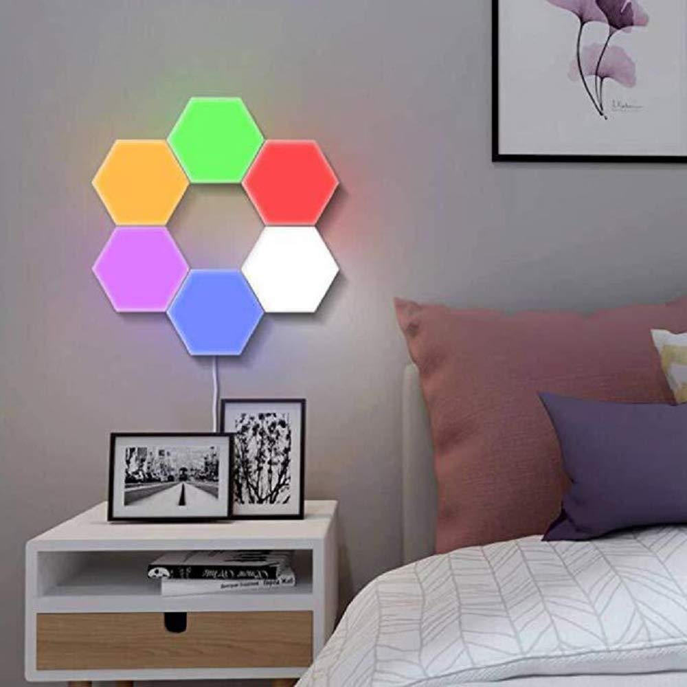 Multicolor Modular Touch Light Creative Smart Sensitive LED Light Panel Removable Hexagonal Wall Lamp DIY Magnetic Geometry Splicing Hex Light Honeycomb Hallway Night Light (6 Colors(6 Pack))