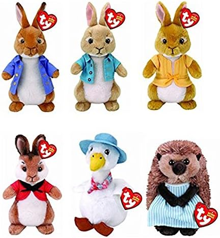 2018 TY PETER RABBIT (Set of 6) - Peter Rabbit, Flopsy, Mopsy, Cotton Tail, Mrs. Tiggy Winkle &amp; Jemima Puddle Duck!