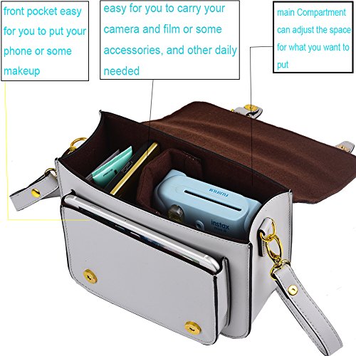 SAIKA Retro Vintage PU Leather Shoulder Bag Case for Polaroid Fujifilm Instax Mini 9/Mini 8/Mini 26/Mini 90/Instant Film Camera/Fujifilm Instax Mini Instant Film and More - Smokey White - Thumbnail 3