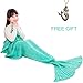 JR.WHITE Mermaid Tail Blanket for Kids,Hand Crochet Snuggle Mermaid,All Seasons Seatail Sleeping Bag Blanket(Mint)