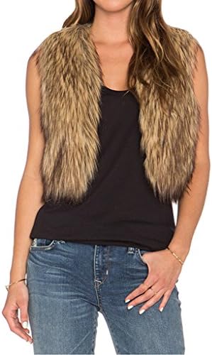 Spintu Womens Faux Fur Sleeveless Waistcoat Vest Camel