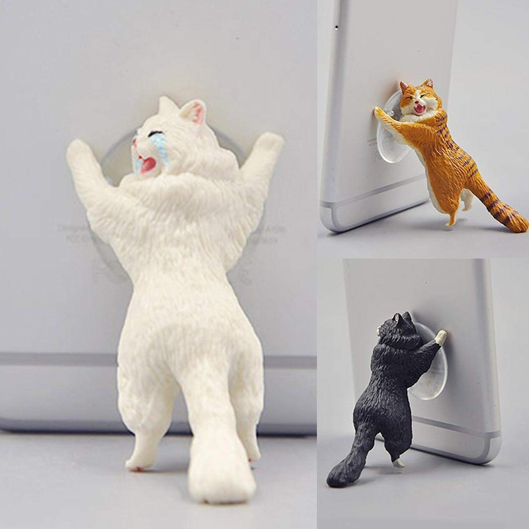 IEnkidu Cute Cat Printed Phone Cartoon Stand Mount Holder Stent Desktop Cell Phone Holder (Yellow)