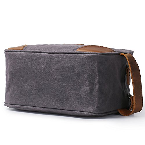 Kemy's Mens Toiletry Bag leather Canvas Toiletries Travel Bag Waxed Grooming Shaving Bags for Men Dopp Dob Dobb Kits Toilet Hygiene Bathroom Bag Double Compartment for Traveling Waterproof Gifts Gray