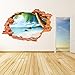 U-Shark® 3D Self-Adhesive Removable Break Through The Wall Vinyl Wall Sticker/Mural Art Decals Decorator (8001F Coconut Sea Beach(23.6