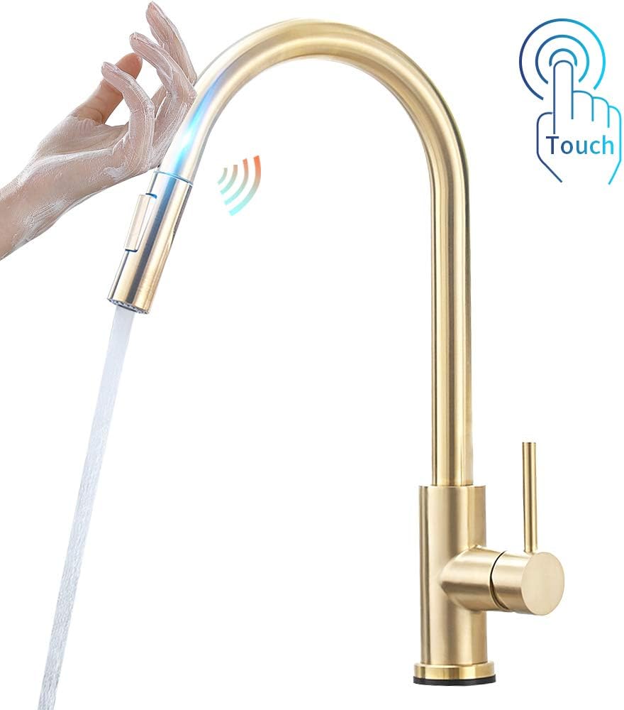 Touch On Kitchen Faucets with Pull Down Sprayer Latest Upgrade Smart Kitchen Sink Faucets with Deck Plate