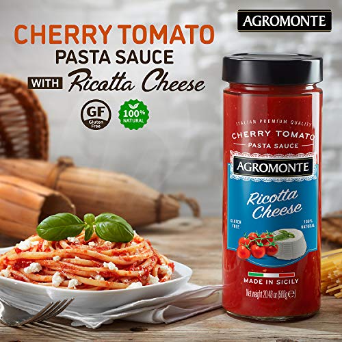 Agromonte Authentic Italian Cherry Tomato Pasta Sauce (Ricotta Cheese)- Taste of Italy Gourmet Foodie and Chef Gift - Certified Kosher, Gluten-Free, All Natural 20.46oz (2 pack)
