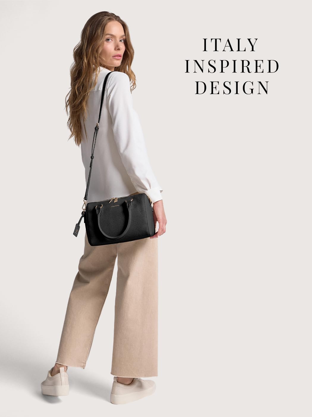 Lazarotti Bologna Damen Handtasche aus Echt-Leder | Henkeltasche mit abnehm- & längenverstellbaren Trageriemen | Bowling-Bag 26 cm