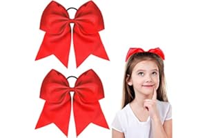 WILLBOND 2 Packs Jumbo Cheerleading Bow 8 Inch Large Cheer Hair Bows with Ponytail Holder for Teen Girls Softball Outfit Uniform(Red)