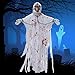 LUKAT Halloween Hanging Ghost Decorations,5.24FT Scary Skeleton Flying Ghost Prop Skull with Creepy Sound and Glowing Eyes for Indoor/Outdoor Decor