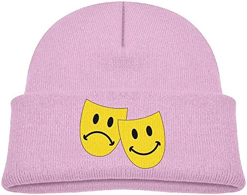 Baby Smiley Drama Face Masks Unisex Winter Warm Knit Hat Cute Soft Stretch Lined Beanie Cap Pink