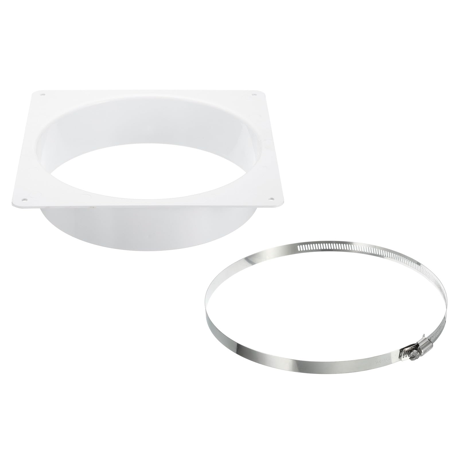 PATIKIL 8" Duct Connector Flange, Dryer Vent Wall Plate Square to Round Straight with Ducting Clamp for Air Heating Cooling Ventilation Exhaust Fan, White