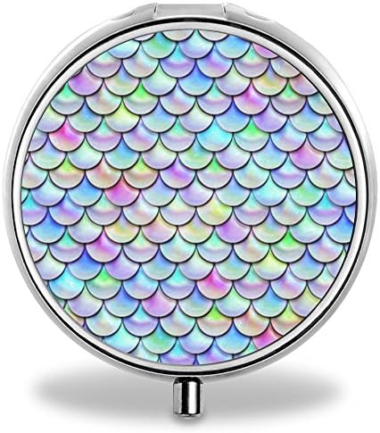 Lovely Pattern Travel Portable 3 Grid Stainless Steel Storage Box Small Round Medicine Drug Pill Case Container with 3 Compartments (Mermaid Scales)
