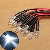 OriGlam 10pcs White LED Light Pre-Wired 5mm Round Top Bulb Lamp 12V 7.8in Prewired For DIY Car Boat Parties