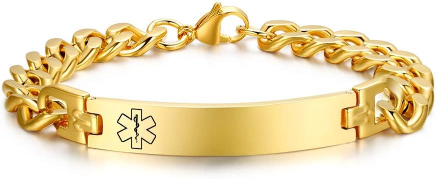 MEALGUET Personalized Engrave Stainless Steel Medical ID Bracelets Diabetic Allergy Medical Alert Bracelet Jewelry for Men Women