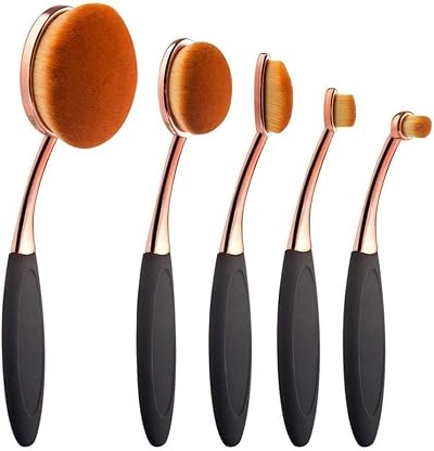 ART-Style 5 Pcs Oval Makeup Brushes Set Rose Gold Soft Synthetic Fiber