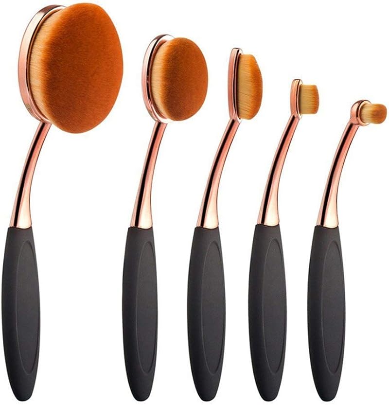 ART-Style 5 Pcs Oval Makeup Brushes Set Rose Gold Soft Synthetic Fiber