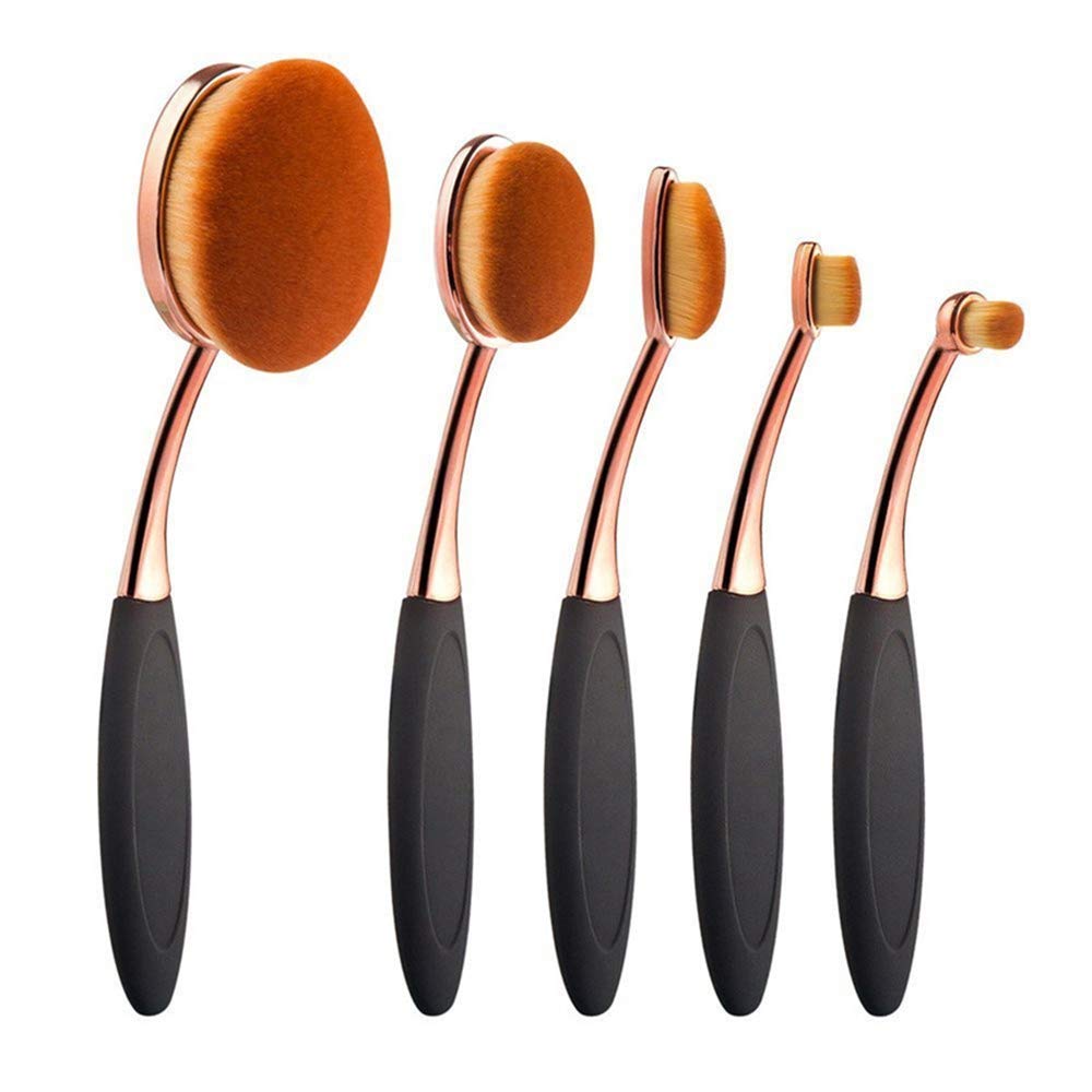 Oval Head Brushes Set,5 Pcs Professional Soft Oval Toothbrush Fast Makeup Brushes Tools for Cream Foundation Contour Concealer Eyeshadow (Rose Gold)