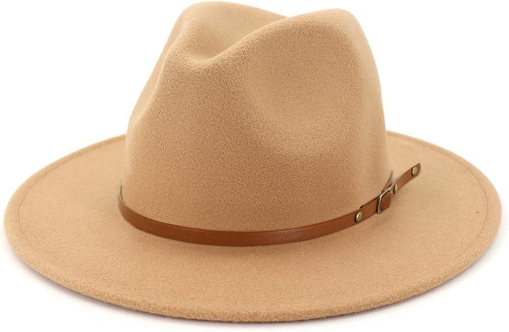 Lisianthus Women Wide Brim Wool Fedora Panama Hat with Belt Buckle A-Camel at  Women’s Clothing store