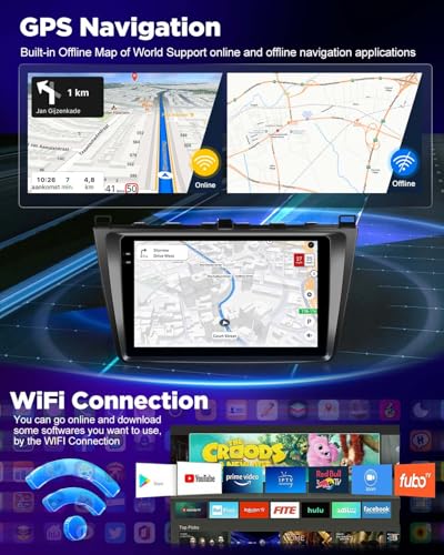 NHOPEEW 4+128G Radio para Coche para Mazda 6 2007-2012 con Carplay Android Auto - Pantalla incell de 9 Pulgadas Compatible con WiFi GPS Control en el Volante+Cámara de Marcha atrás
